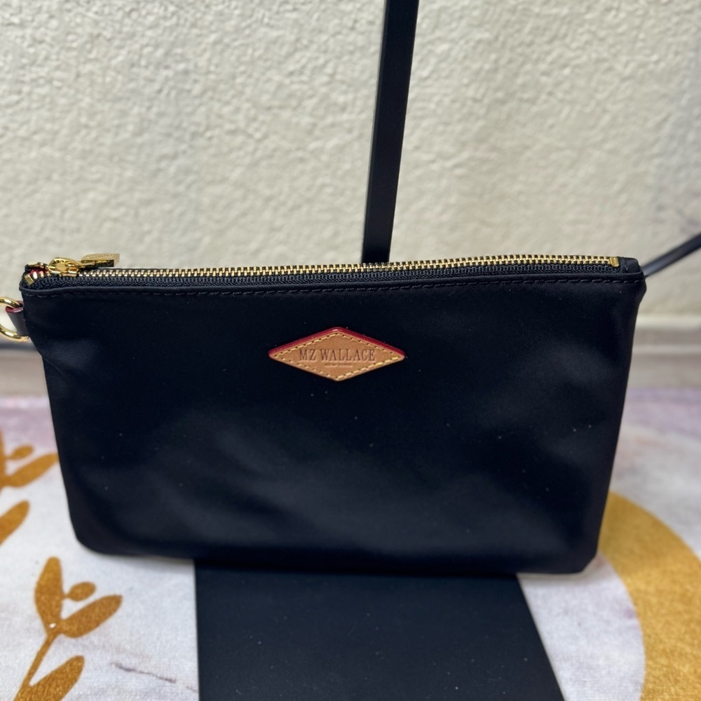 MZ Wallace Black Wristlet with Gold Accents